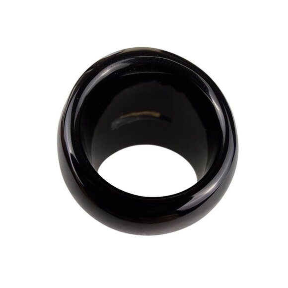 14K Milor Italy Black Enamel Resin Ring With Gold Accents Size 7 Vintage Italian - Picture 2 of 6